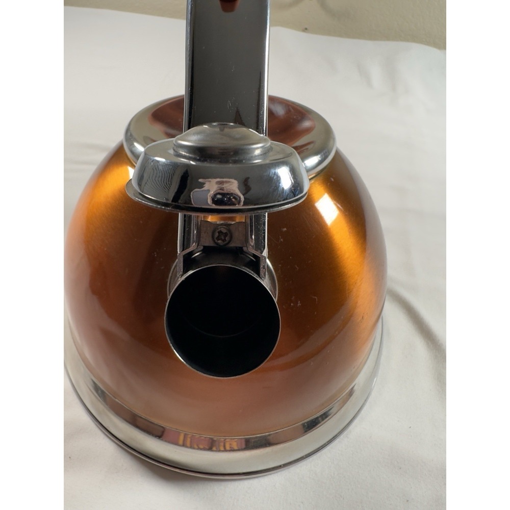 Lenox Whistling Tea Kettle 2 5 Qt Stainless Steel Gold Rubber Handle - Picture 10 of 11